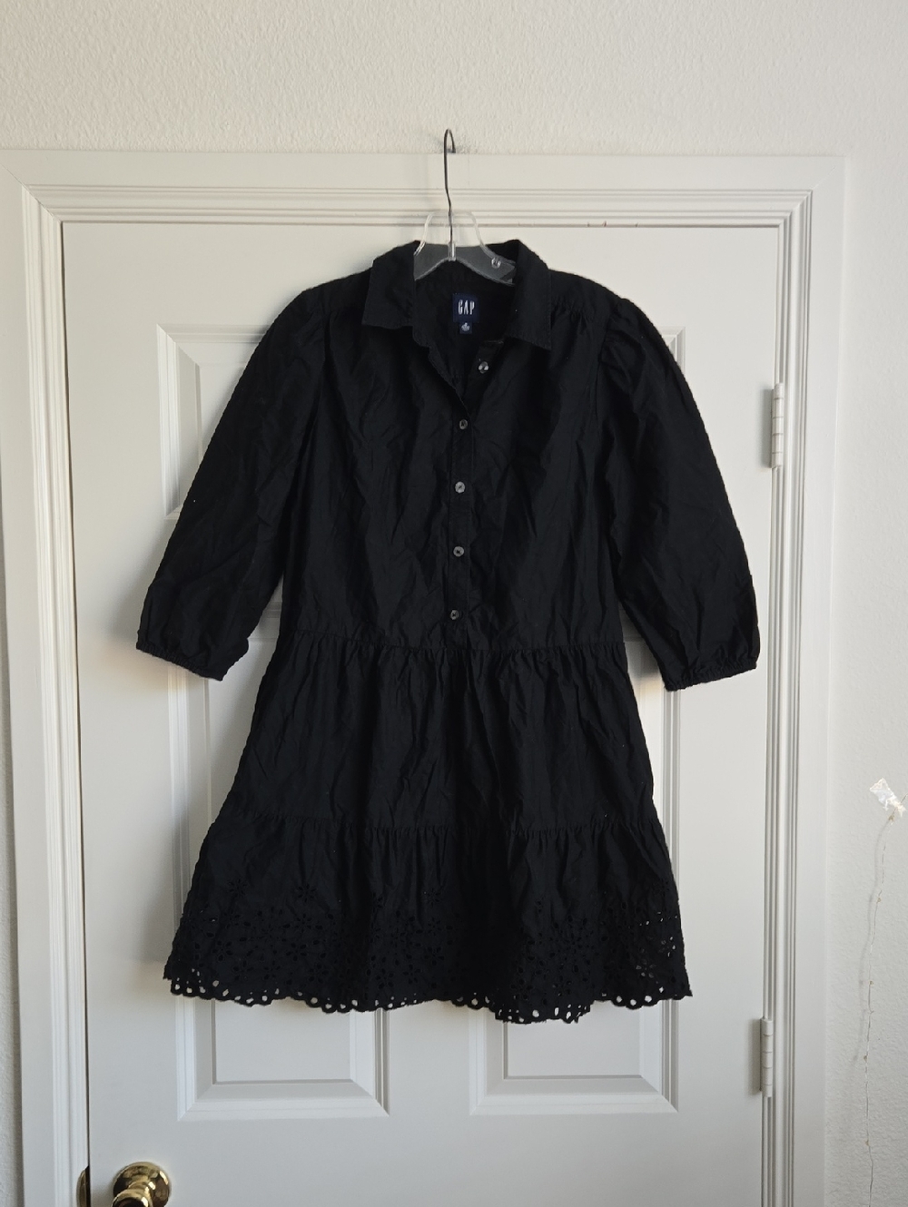 GAP Black Eyelet Tiered Shirt Dress